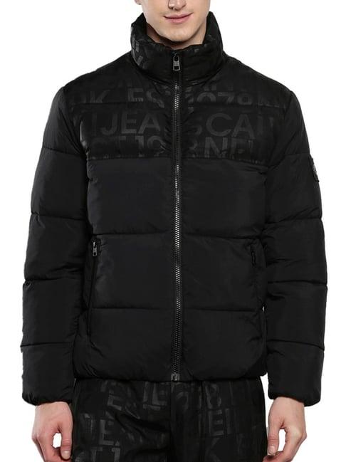 calvin klein black regular fit logo printed puffer jacket