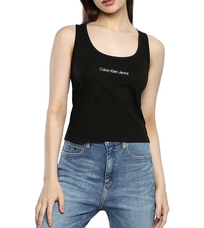 calvin klein black solid regular fit tank top