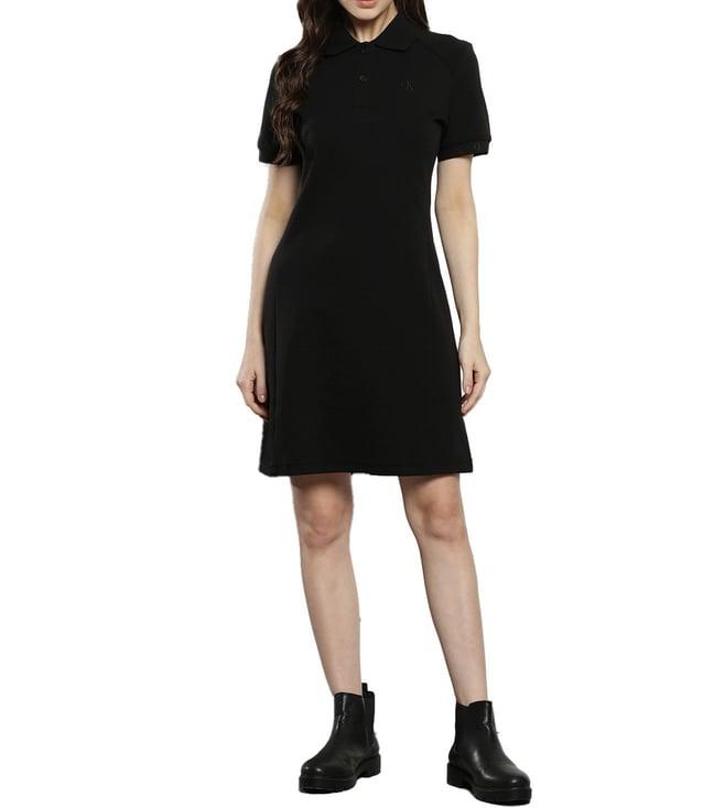 calvin klein black solid slim fit dress