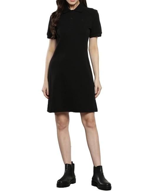 calvin klein black solid slim fit dress