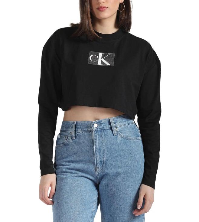 calvin klein black womens brand monogram relaxed top