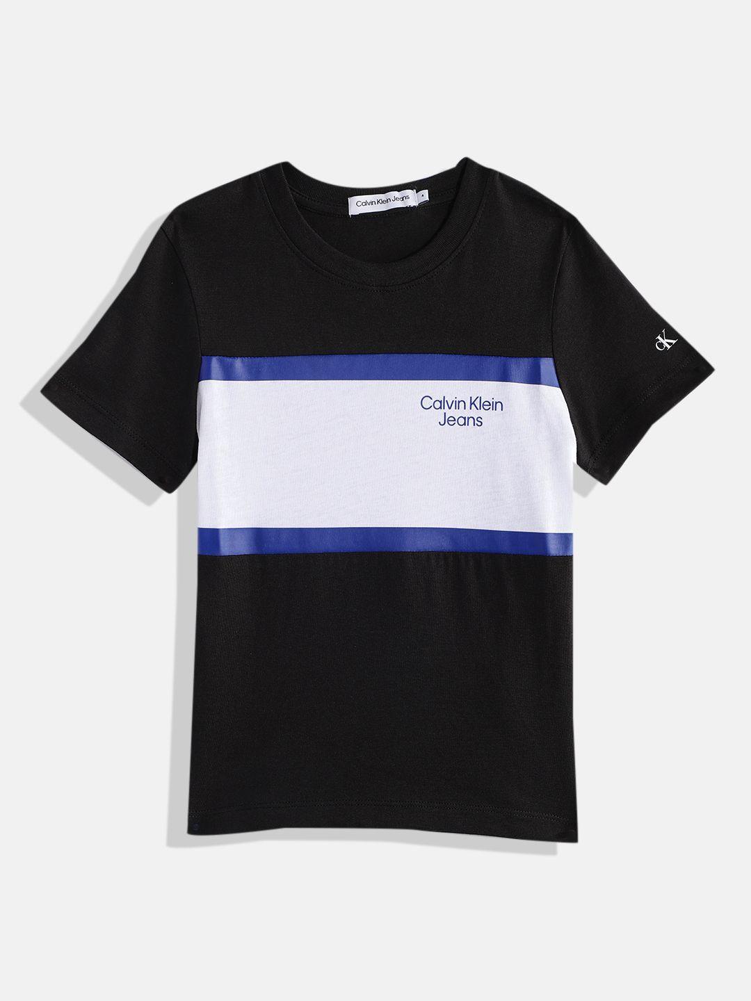 calvin klein boys colourblocked knitted organic cotton t-shirt with brand logo print