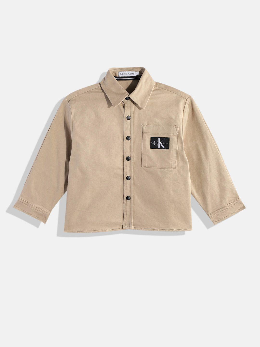 calvin klein boys solid opaque casual shirt with chest pocket & brand logo applique detail