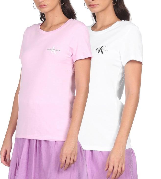 calvin klein bright white & bella logo slim fit t-shirt - pack of 2