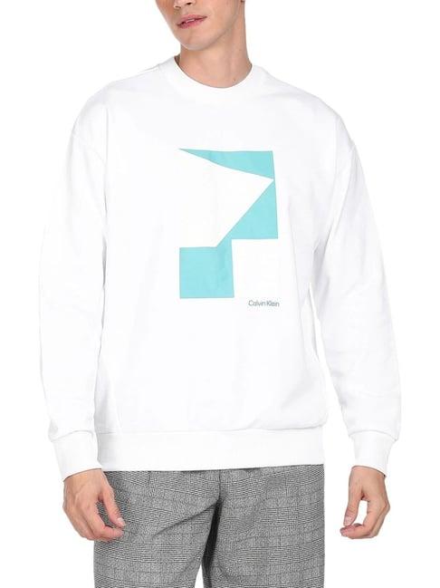 calvin klein bright white cotton comfort fit printed sweatshirt