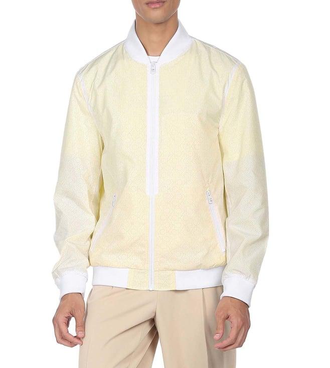 calvin klein bright white printed regular fit bomber jacket