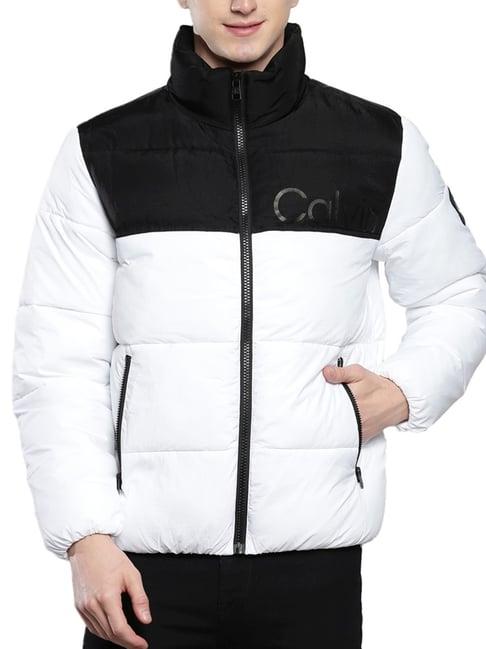 calvin klein bright white regular fit colour block puffer jacket