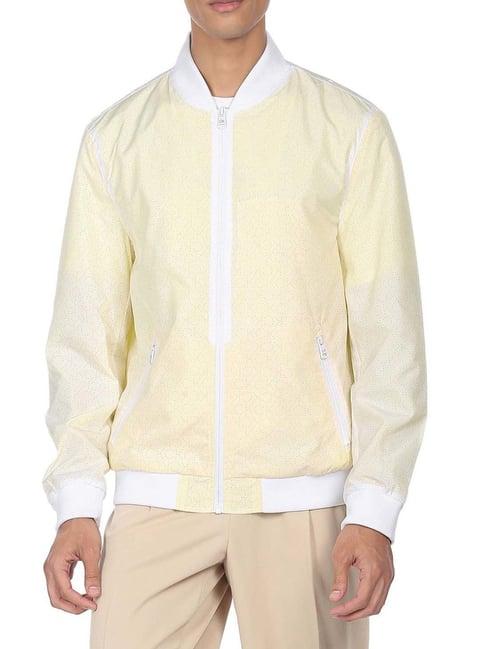 calvin klein bright white regular fit printed bomber jacket