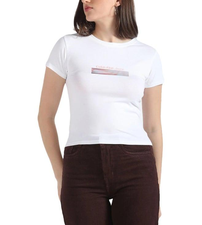 calvin klein bright white womens brand logo slim t-shirt