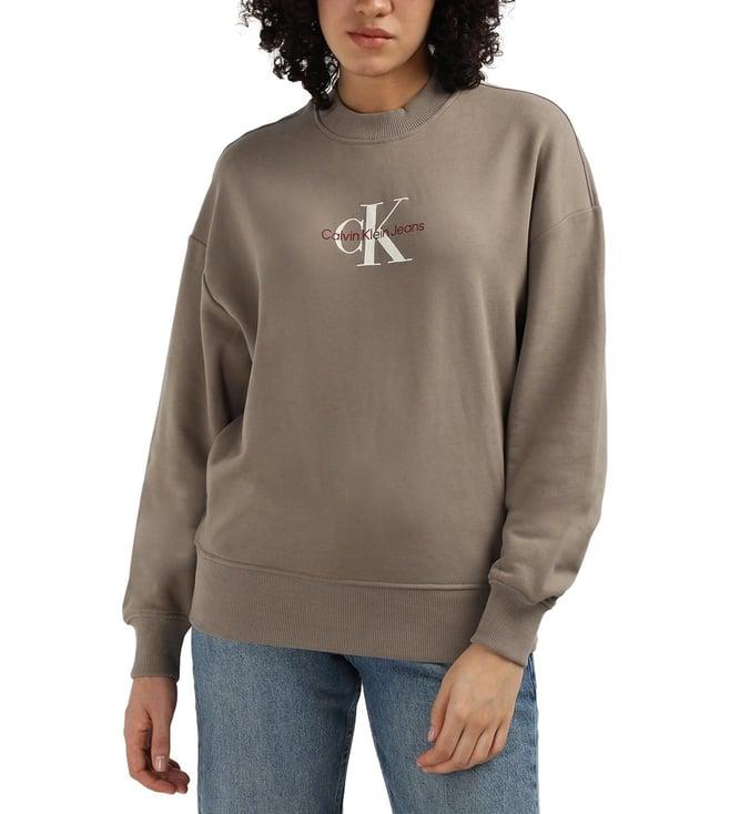 calvin klein brindle brown cotton women's relaxed fit sweatshirt