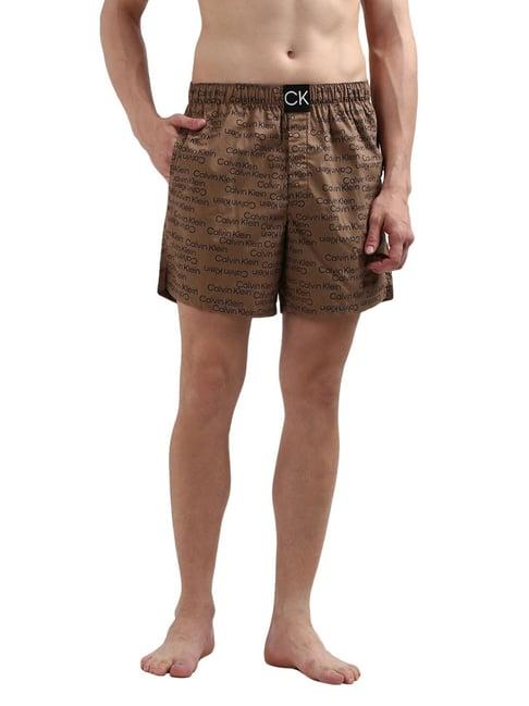 calvin klein brown cotton regular fit printed boxers