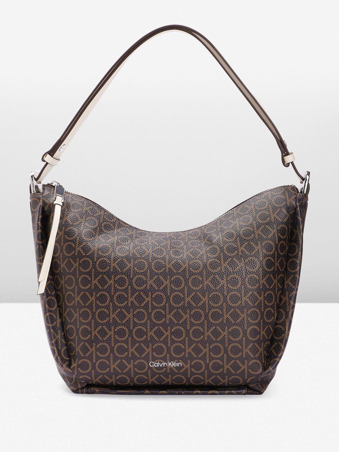 calvin klein brown printed hobo bag