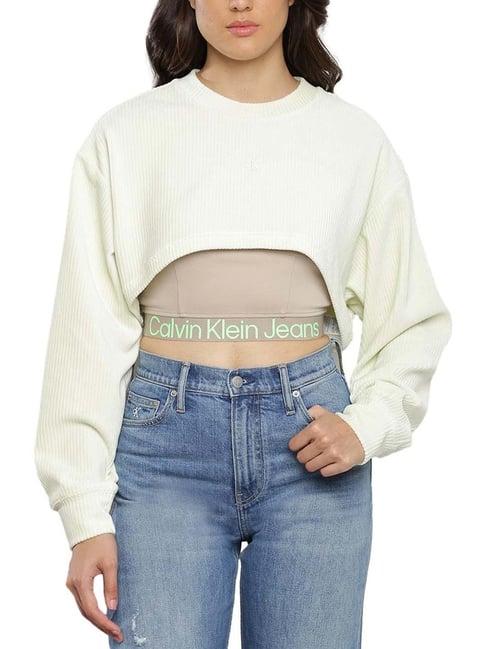 calvin klein canary green & beige self slim fit sweater