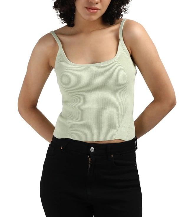 calvin klein celadon green cotton ribbed women's slim fit tank sweater