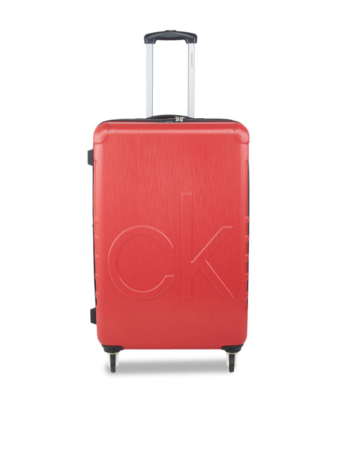 calvin klein ck logo range red & white hard large suitcase