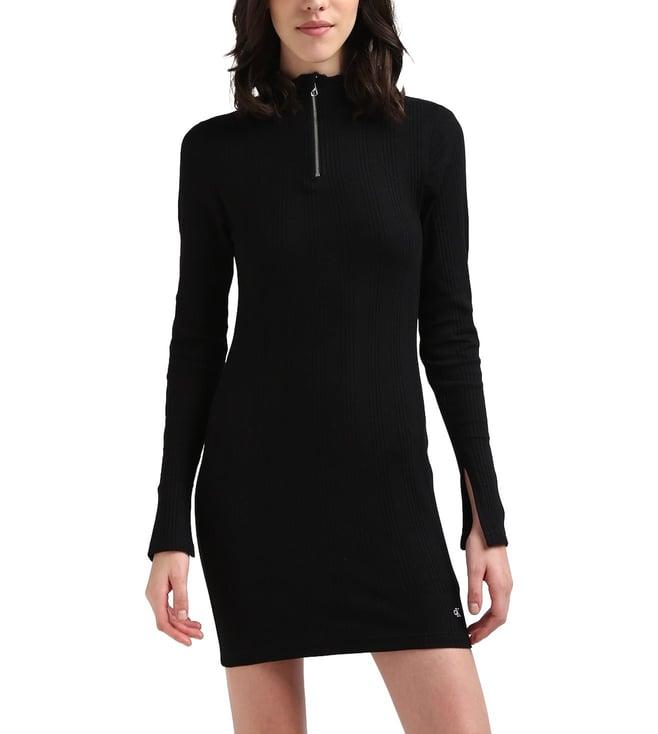 calvin klein cotton elastane solid black dress