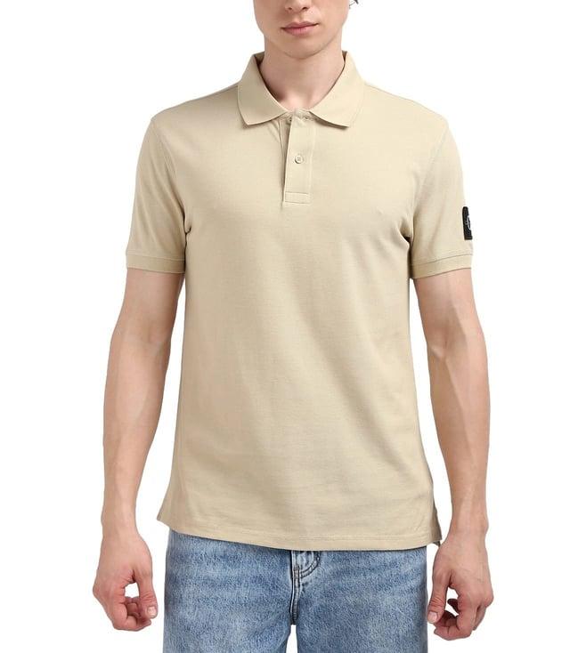 calvin klein cotton solid beige t-shirt