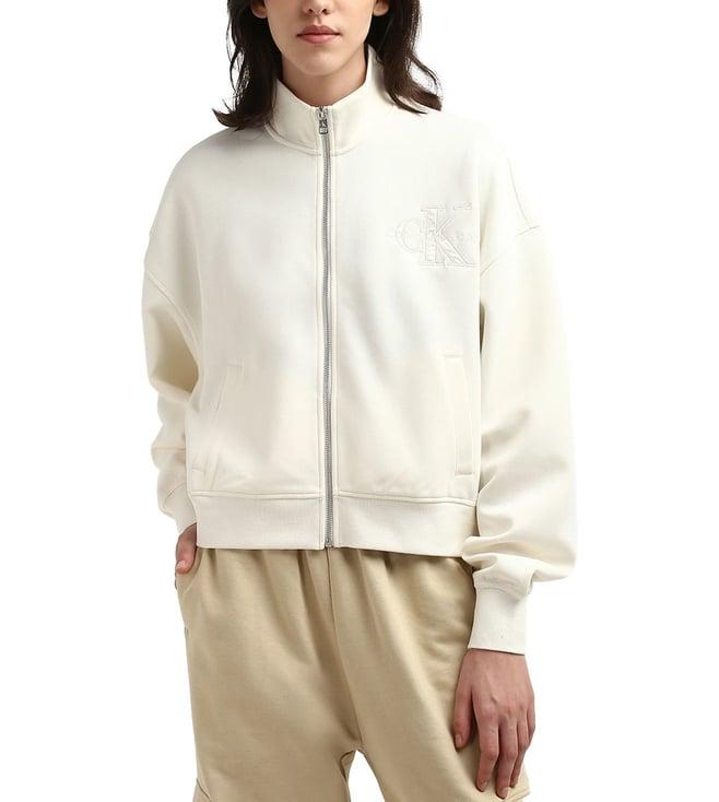 calvin klein cream solid high neck full sleeves jacket