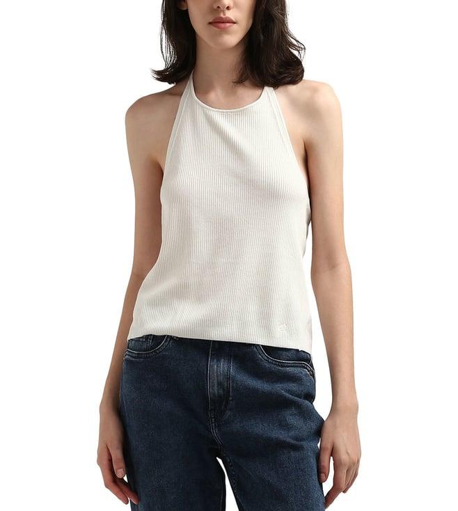 calvin klein cream textured halter neck sleeveless top