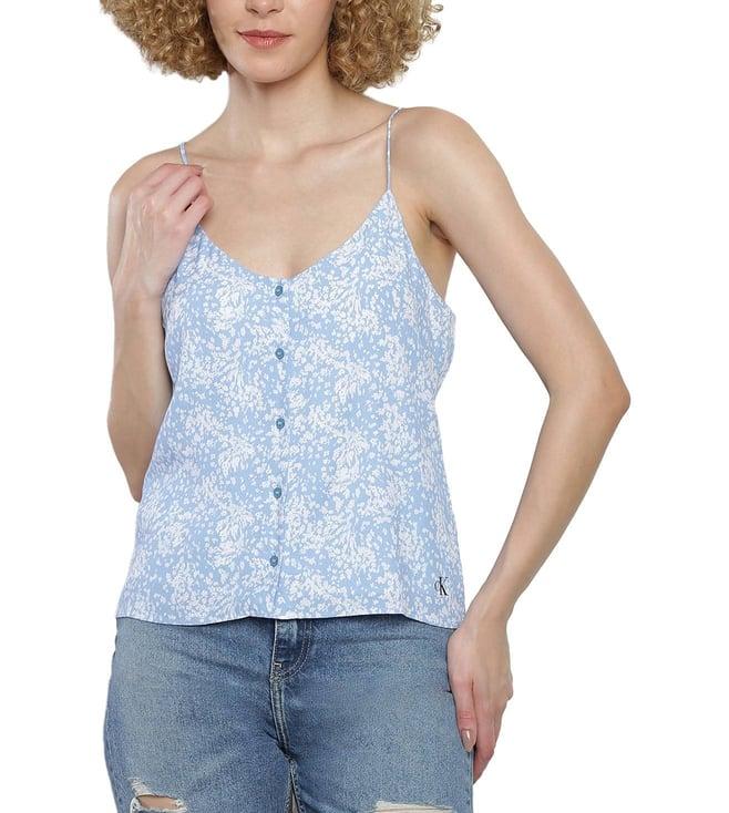 calvin klein floral aop dusk blue womens brand monogram regular top