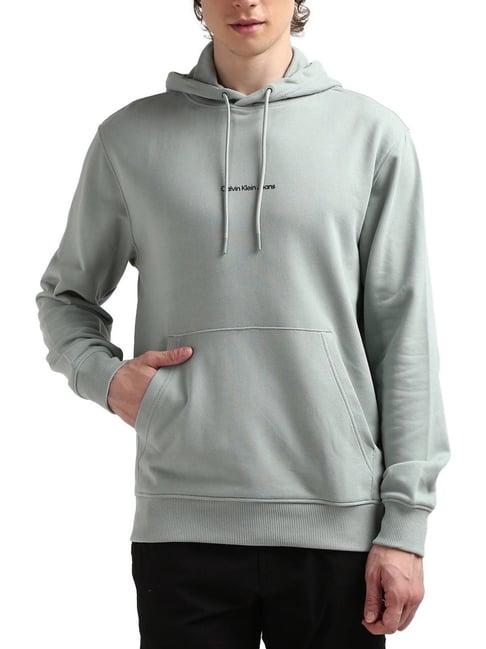 calvin klein green regular fit printed hooded sweatshirt