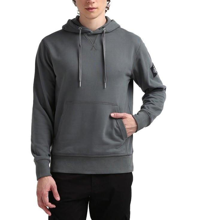 calvin klein grey solid hood full sleeves hoodie