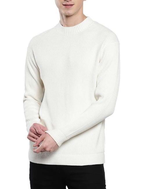 calvin klein ivory cotton relaxed fit logo printed sweater