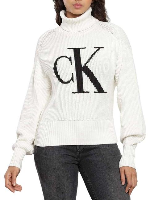 calvin klein ivory logo relaxed fit sweater