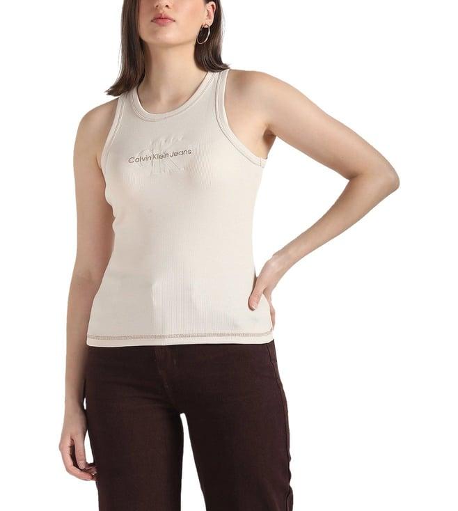 calvin klein ivory womens brand monogram slim t-shirt