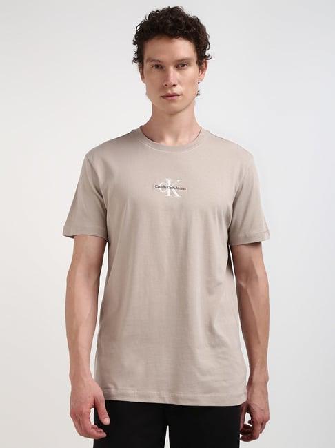 calvin klein jeans beige cotton regular fit t-shirt