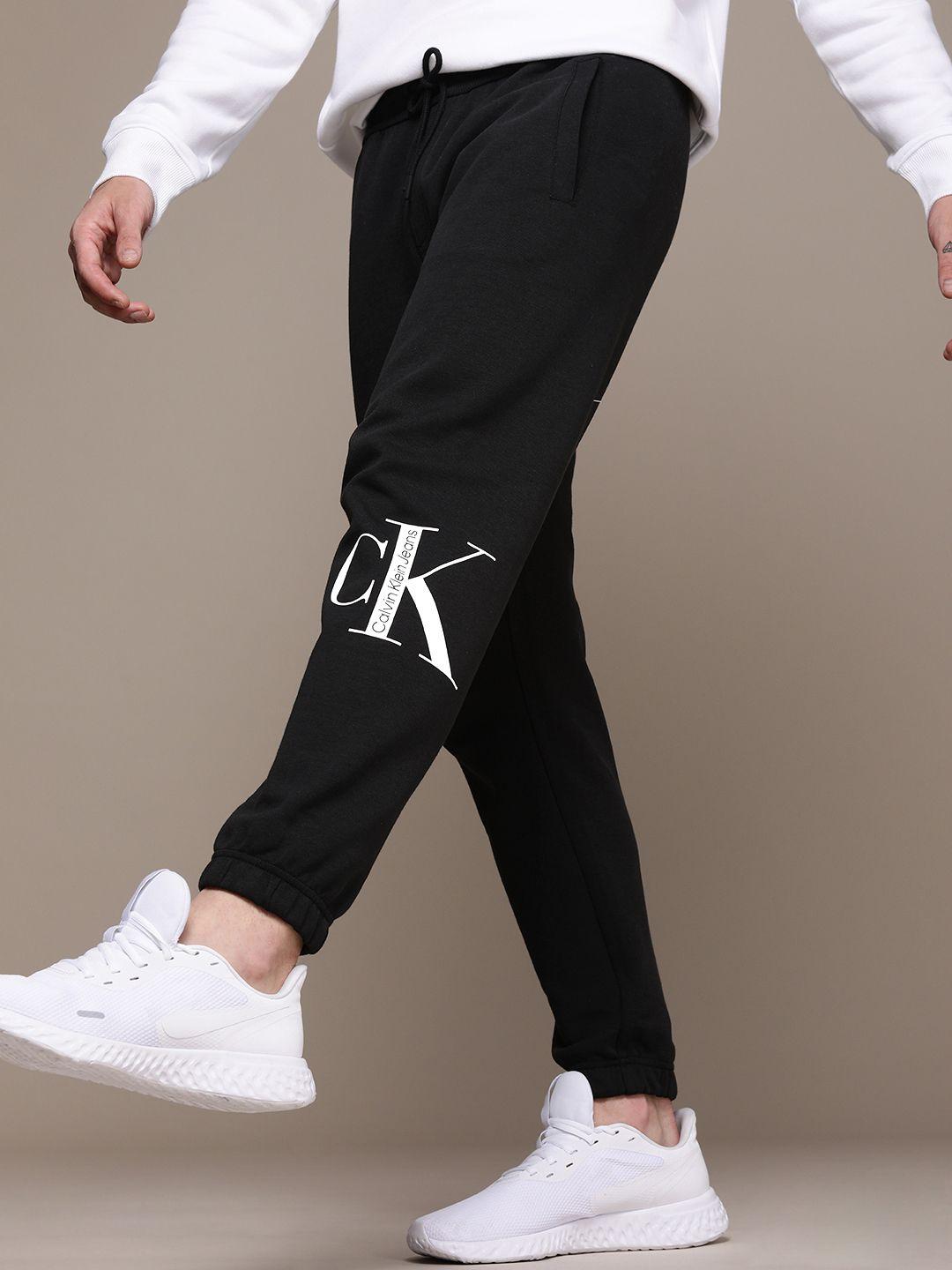 calvin klein jeans black brand logo printed mid rise casual joggers