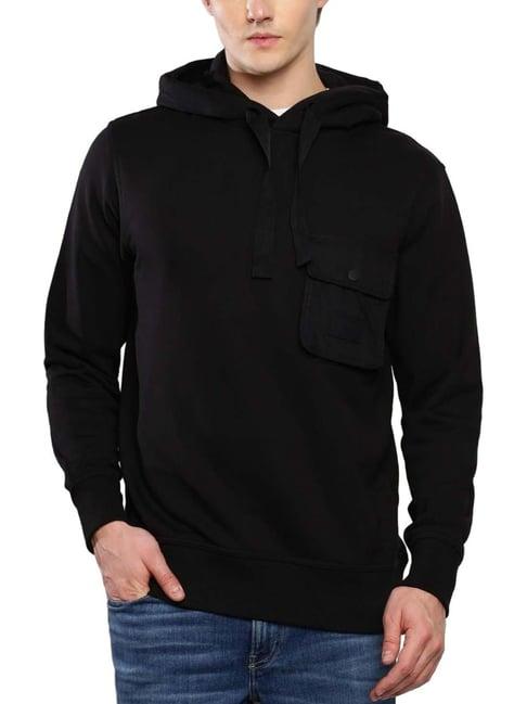 calvin klein jeans black cotton regular fit hooded sweatshirt