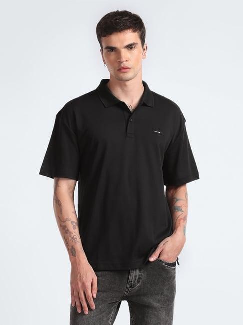 calvin klein jeans black cotton regular fit polo t-shirt