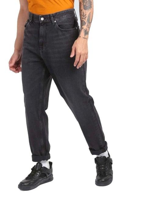 calvin klein jeans black cotton tapered fit jeans