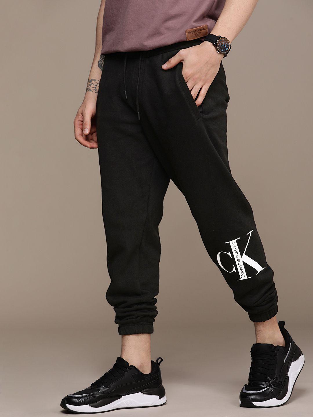 calvin klein jeans black embroidered brand logo mid rise casual joggers