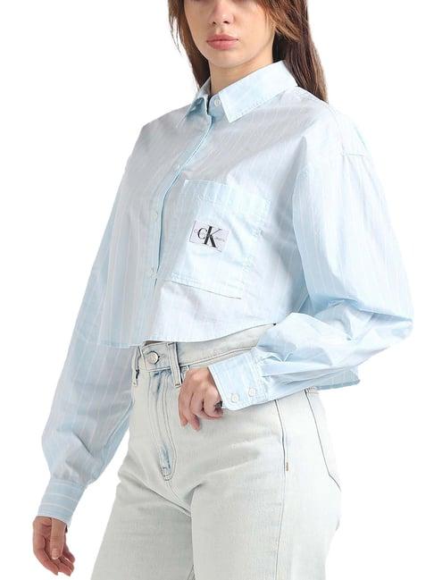 calvin klein jeans blue & white stripes regular fit shirt