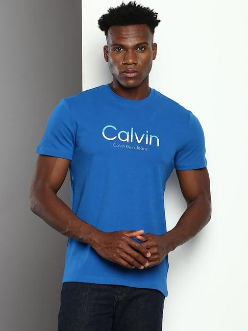 calvin klein jeans blue cotton slim fit t-shirt