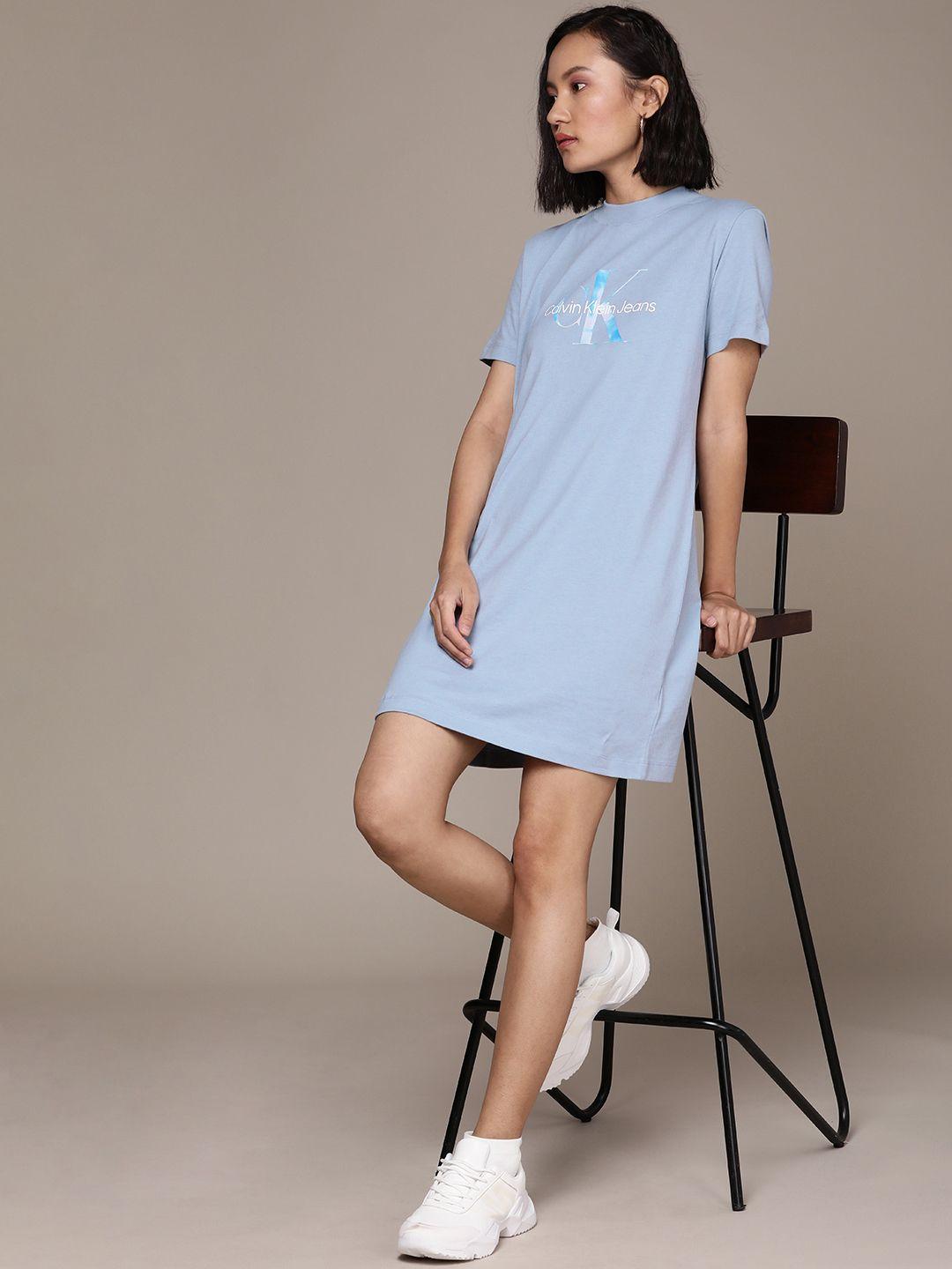 calvin klein jeans blue mini t-shirt dress with printed detail