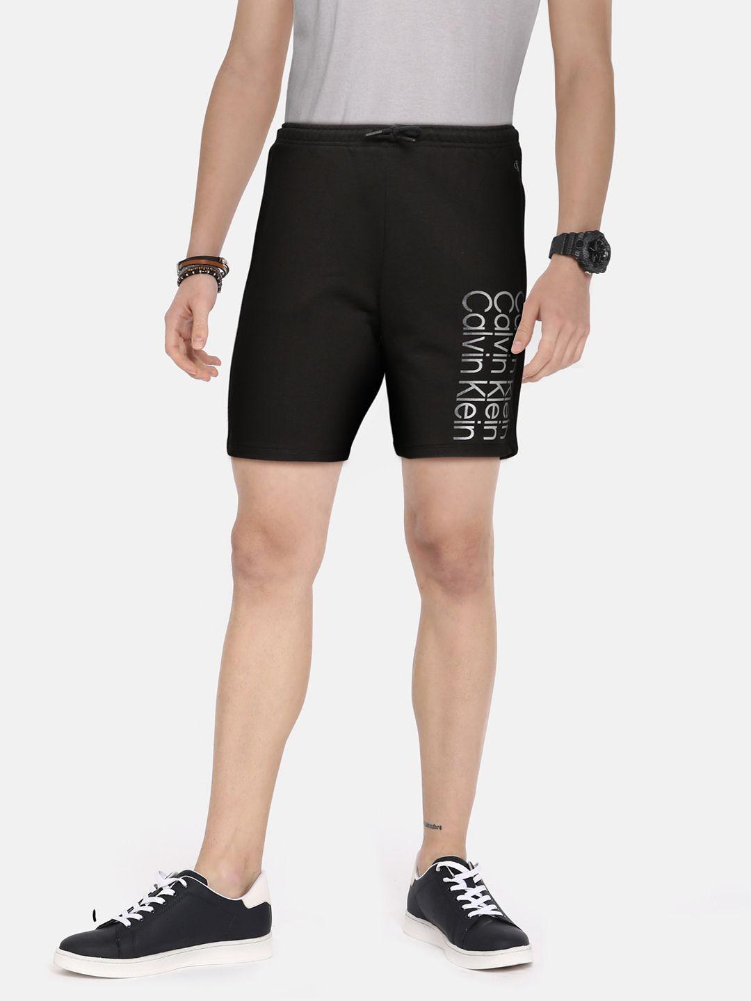 calvin klein jeans boys black typography printed pure cotton shorts