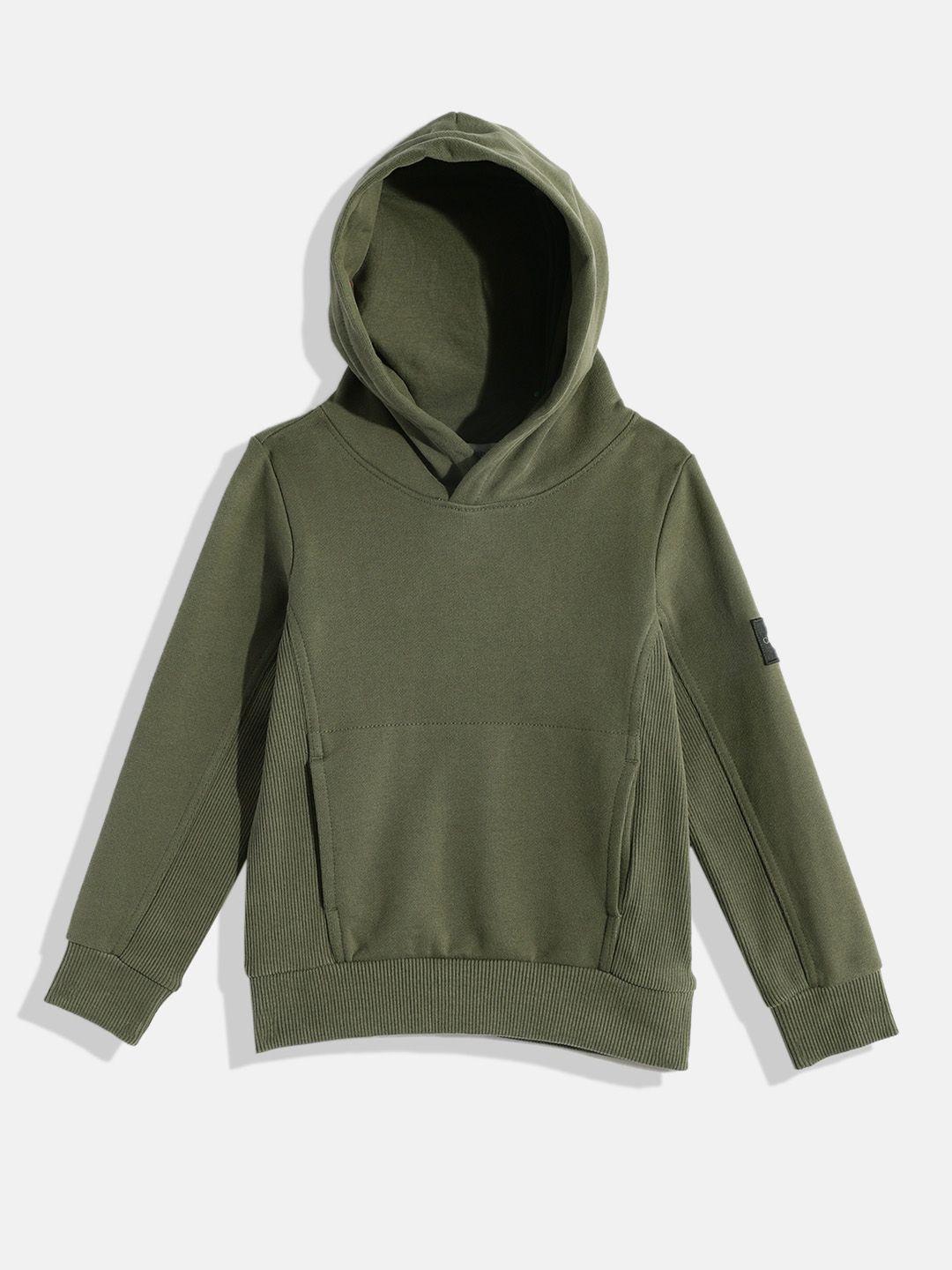 calvin klein jeans boys olive green hooded pure cotton sweatshirt