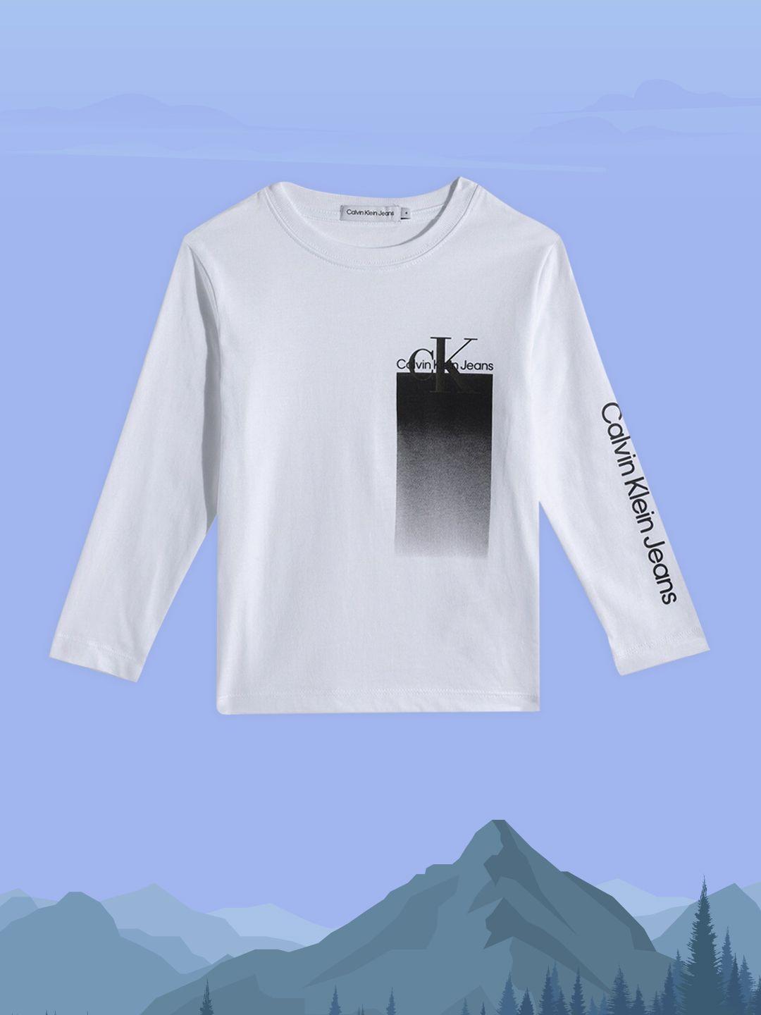 calvin klein jeans boys white brand logo printed pure cotton t-shirt
