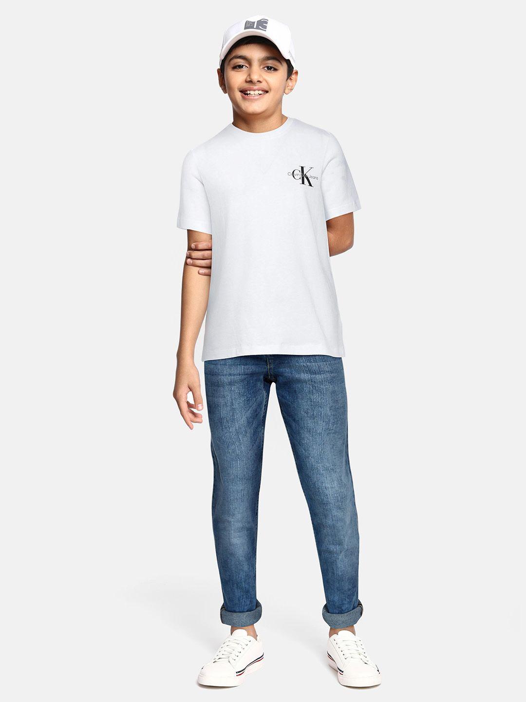 calvin klein jeans boys white brand logo pure cotton t-shirt