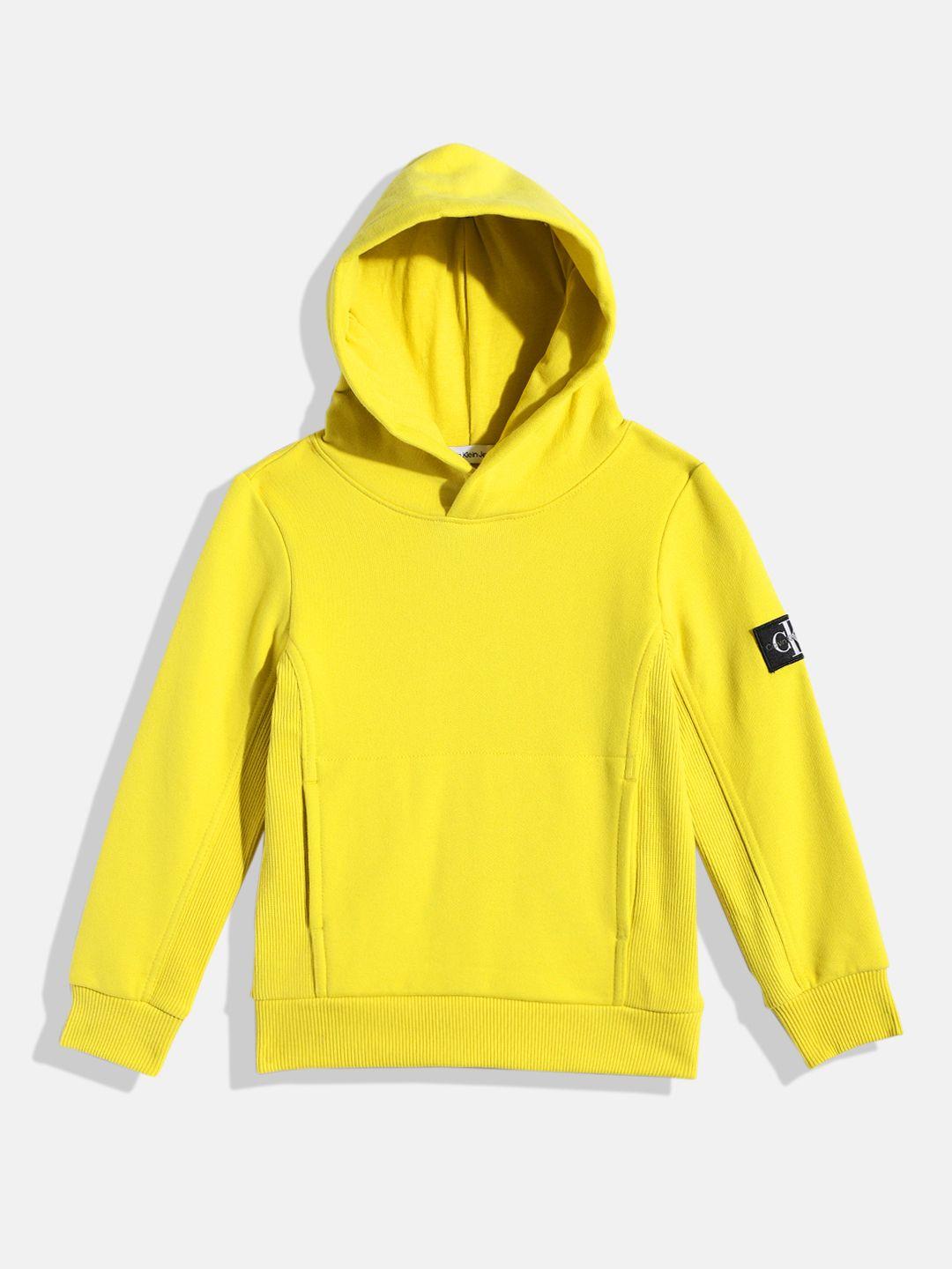 calvin klein jeans boys yellow hooded pure cotton sweatshirt