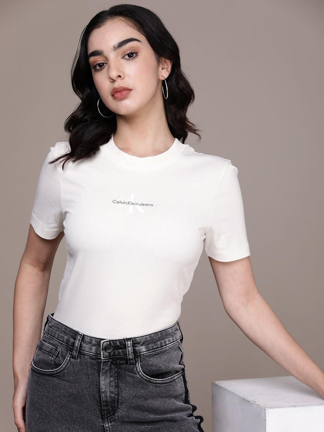 calvin klein jeans brand logo minimal embroidered pure cotton slim fit t-shirt