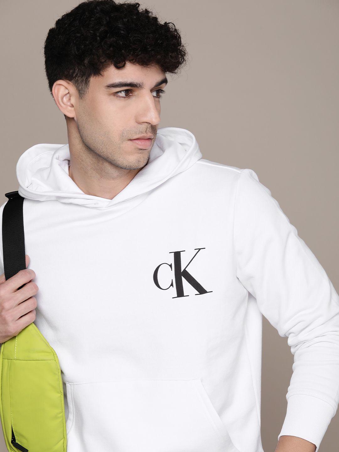 calvin klein jeans brand logo printed hooded pullover sweatshirt