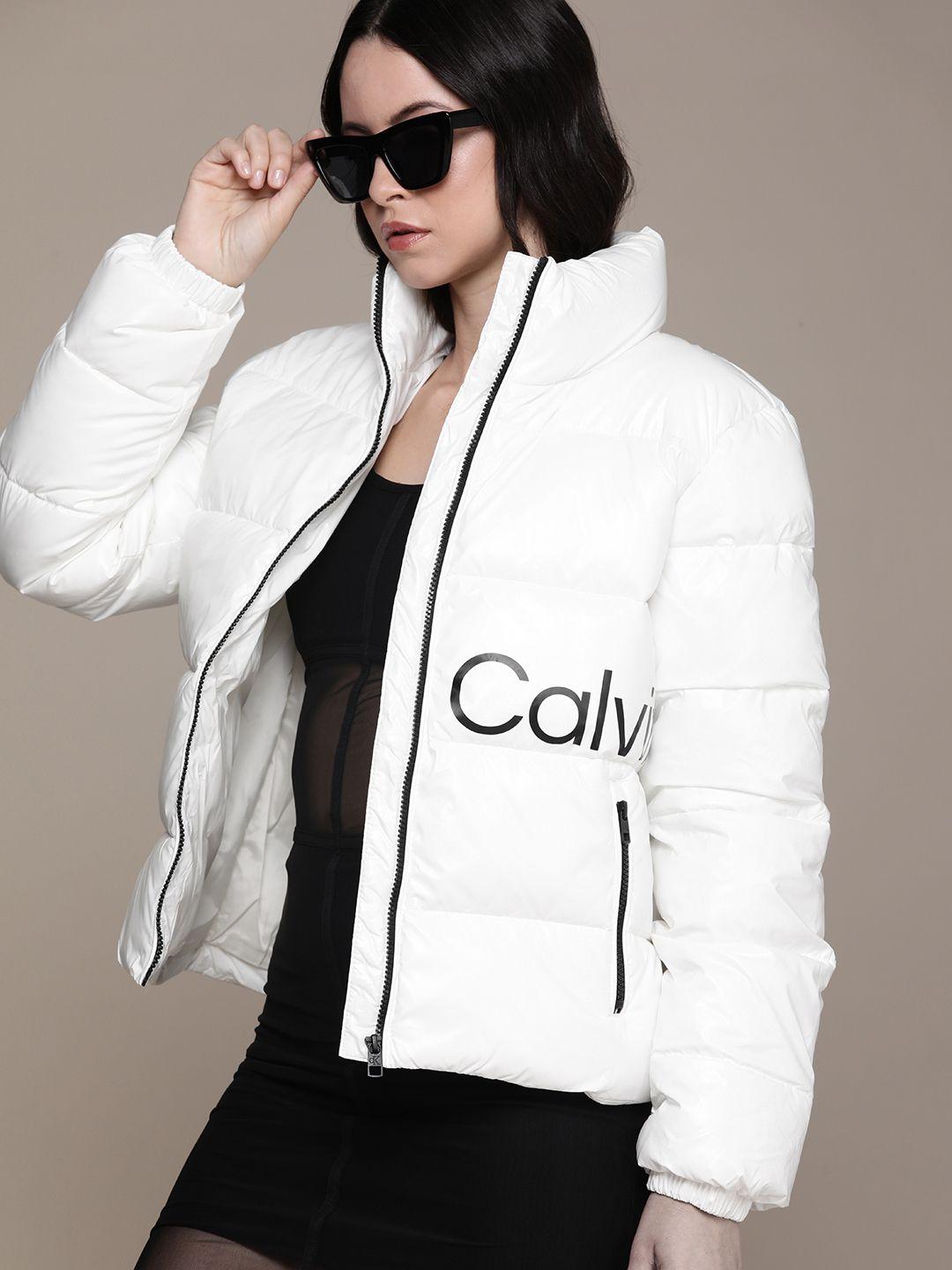 calvin klein jeans brand logo printed puffer jacket