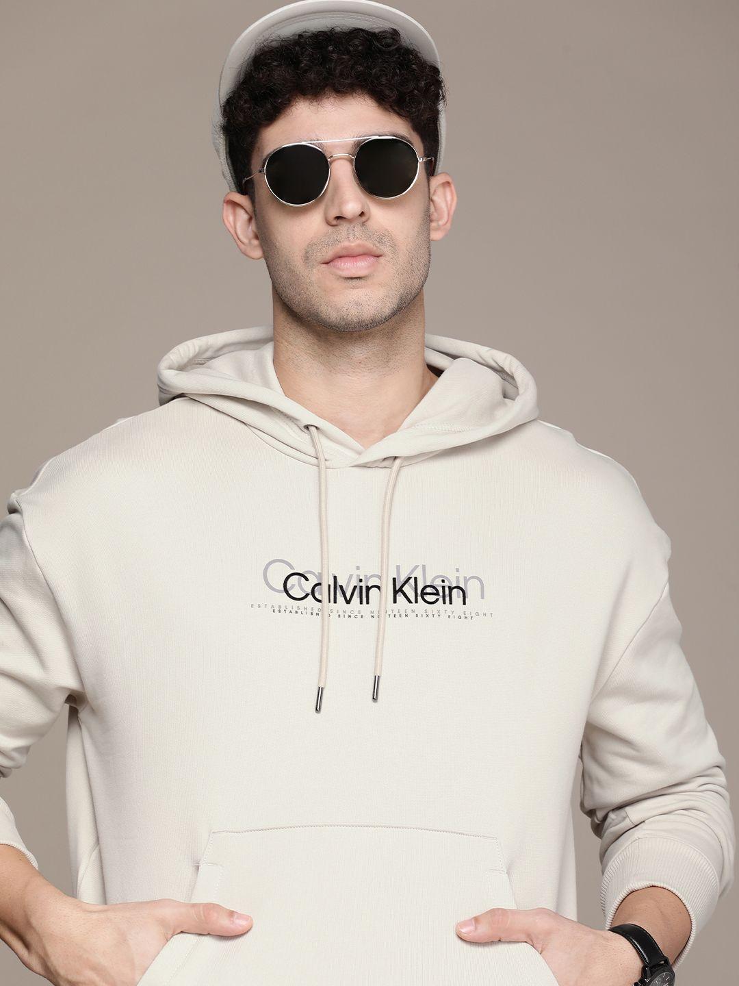 calvin klein jeans brand logo printed pure cotton hooded sweatshirt