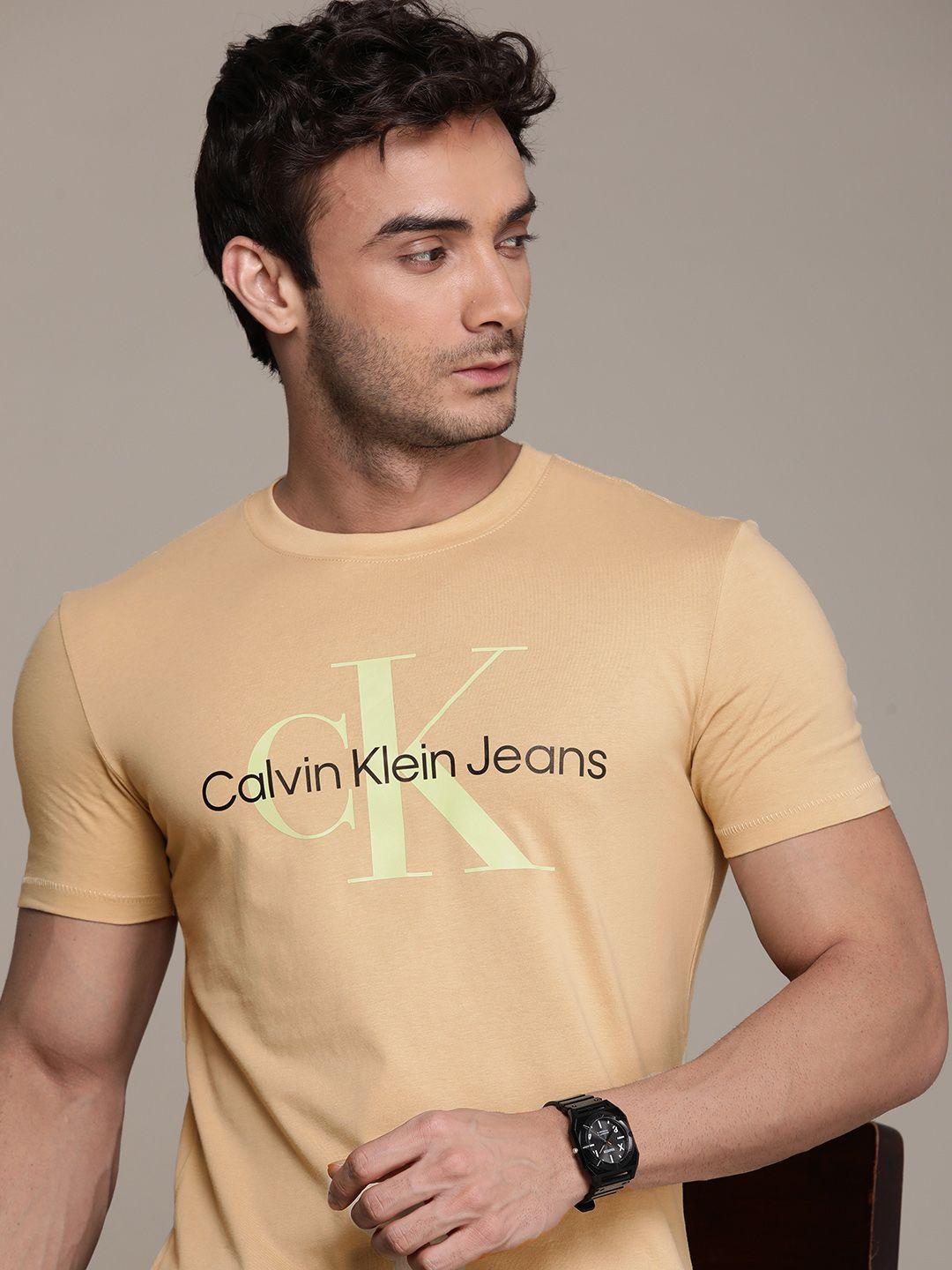 calvin klein jeans brand logo printed pure cotton slim fit t-shirt