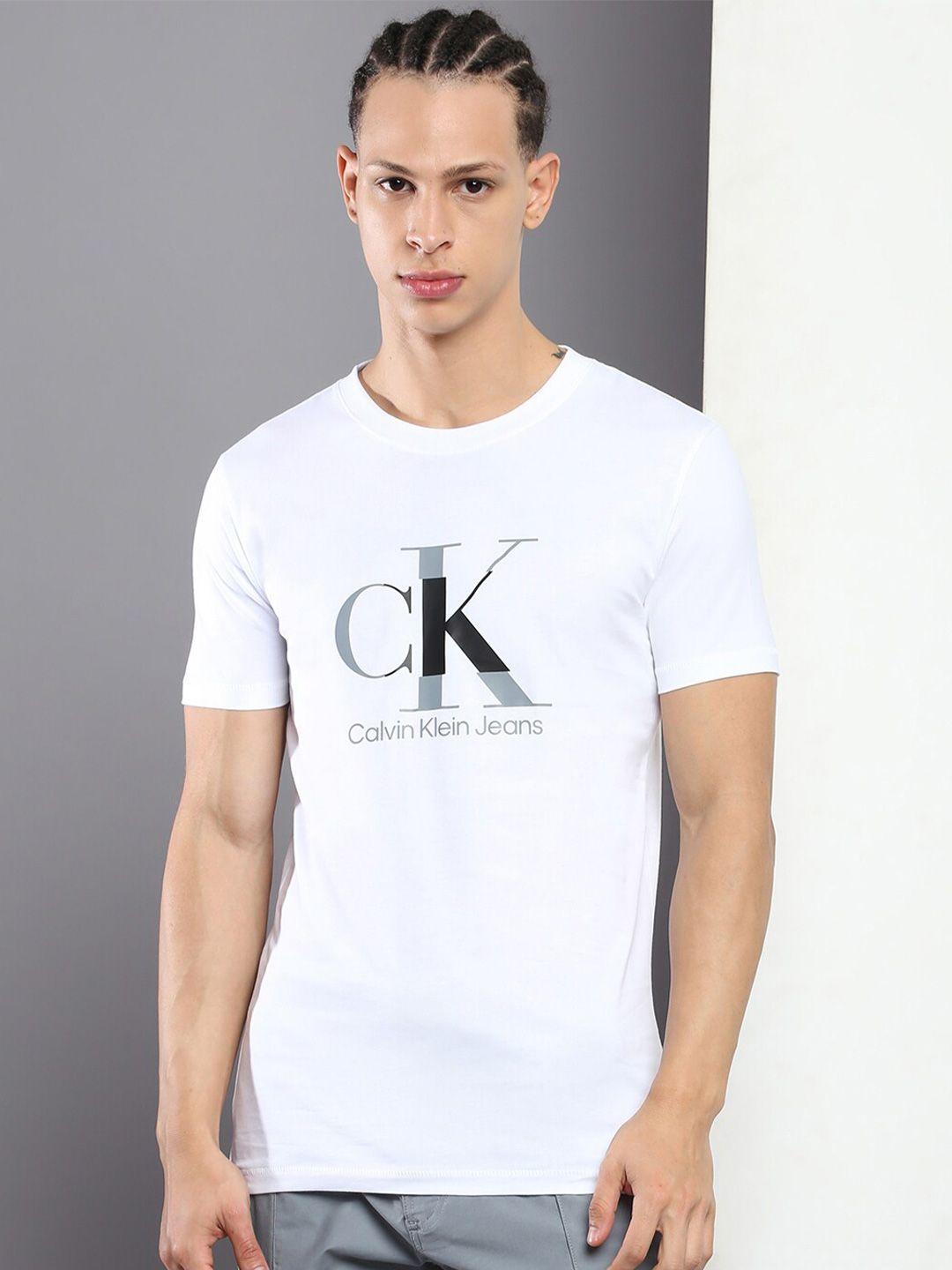 calvin klein jeans brand logo printed round neck slim fit cotton t-shirt