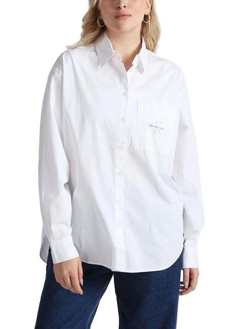 calvin klein jeans bright white logo relaxed fit shirt